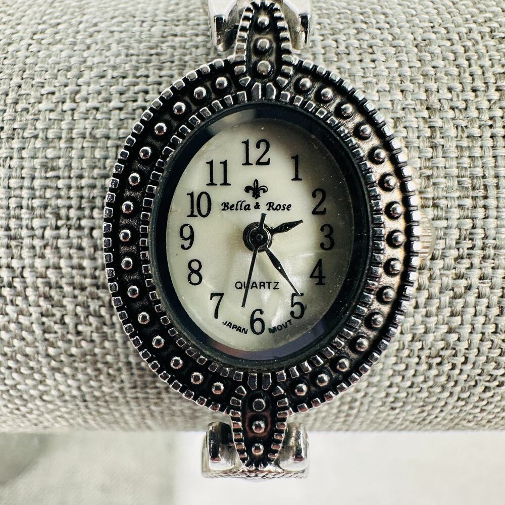 Bella Rose Watch Womens Studded Oval MOP Dial Silver Tone 20mm New Battery - Picture 2 of 10